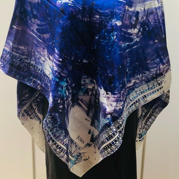 SILK SCARF - BLUE-IVORY Abstract Design, 100% Silk - Picture 2 of 6